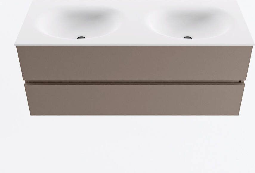 Mondiaz VICA 120cm badmeubel onderkast Smoke 2 lades. Wastafel MOON dubbel 2 kraangaten kleur Talc.