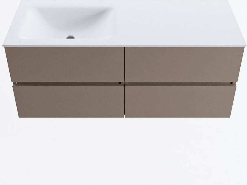 Mondiaz VICA 120cm badmeubel onderkast Smoke 4 lades. Wastafel CLOUD links 1 kraangat kleur Talc.