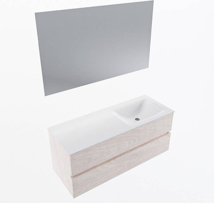 Mondiaz VICA 120cm badmeubel onderkast Underlayment 2 lades. Wastafel CLOUD rechts zonder kraangat kleur Talc.