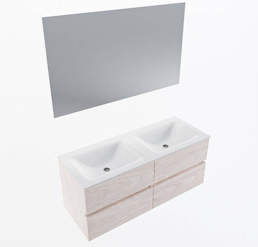 Mondiaz VICA 120cm badmeubel onderkast Underlayment 4 lades. Wastafel CLOUD dubbel 2 kraangaten kleur Talc.