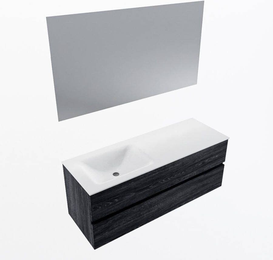 Mondiaz VICA 130cm badmeubel onderkast Antracite 2 lades. Wastafel CLOUD links 1 kraangat kleur Talc.