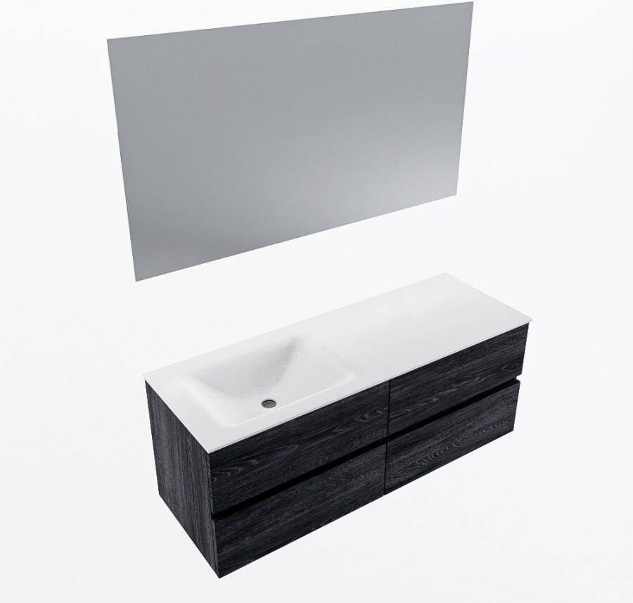 Mondiaz VICA 130cm badmeubel onderkast Antracite 4 lades. Wastafel CLOUD links 1 kraangat kleur Talc.