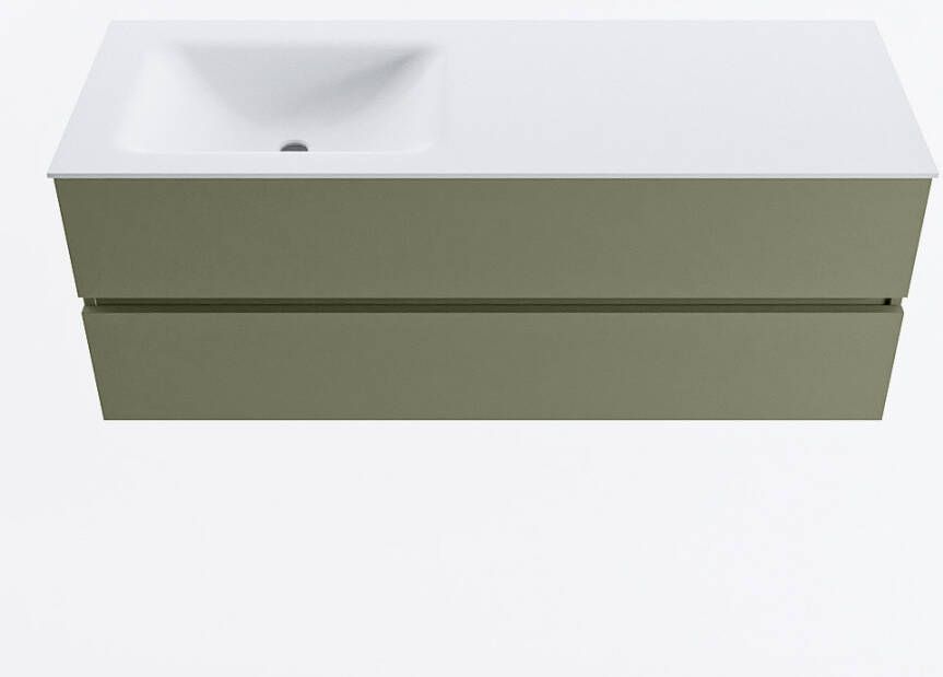 Mondiaz VICA 130cm badmeubel onderkast Army 2 lades. Wastafel CLOUD links 1 kraangat kleur Talc.