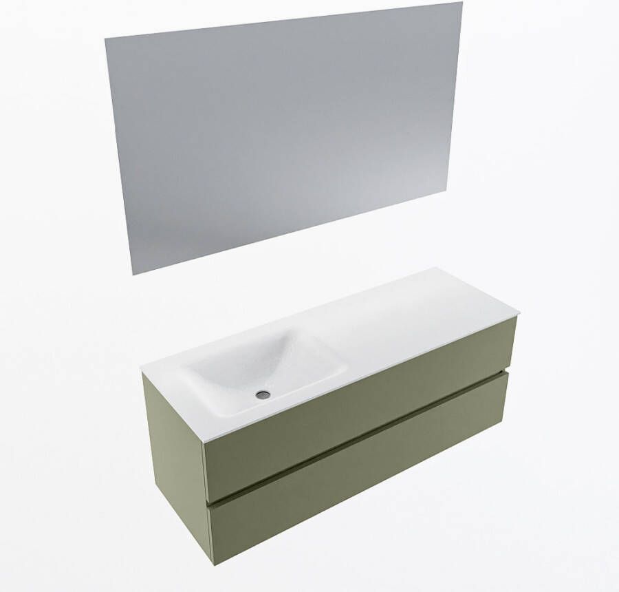 Mondiaz VICA 130cm badmeubel onderkast Army 2 lades. Wastafel CLOUD links zonder kraangat kleur Talc.