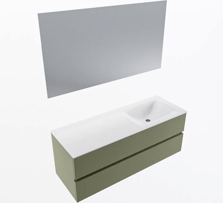 Mondiaz VICA 130cm badmeubel onderkast Army 2 lades. Wastafel CLOUD rechts zonder kraangat kleur Talc.