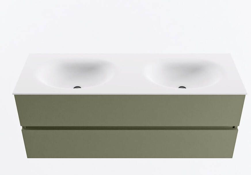Mondiaz VICA 130cm badmeubel onderkast Army 2 lades. Wastafel MOON dubbel 2 kraangaten kleur Talc.