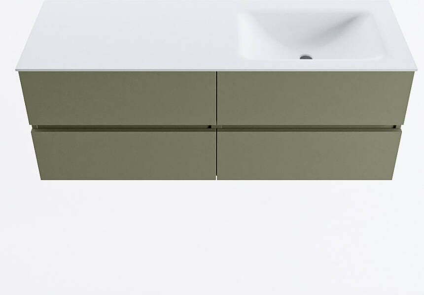 Mondiaz VICA 130cm badmeubel onderkast Army 4 lades. Wastafel CLOUD rechts zonder kraangat kleur Talc.