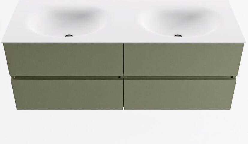 Mondiaz VICA 130cm badmeubel onderkast Army 4 lades. Wastafel MOON dubbel 2 kraangaten kleur Talc.
