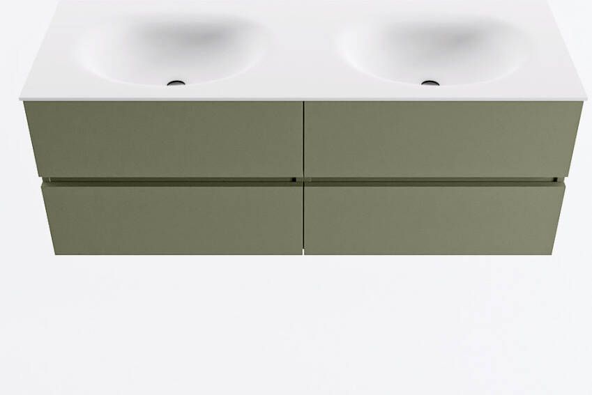 Mondiaz VICA 130cm badmeubel onderkast Army 4 lades. Wastafel MOON dubbel zonder kraangat kleur Talc.