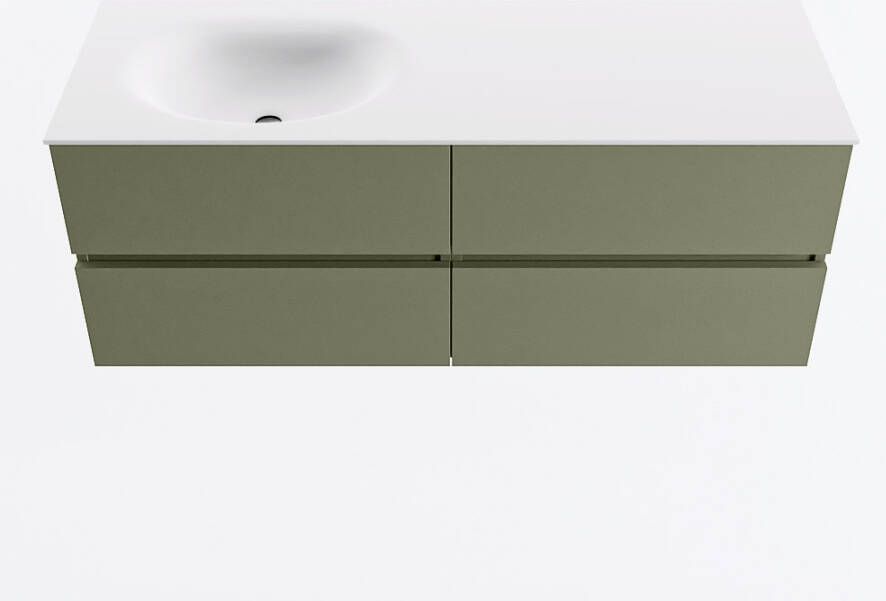 Mondiaz VICA 130cm badmeubel onderkast Army 4 lades. Wastafel MOON links 1 kraangat kleur Talc.