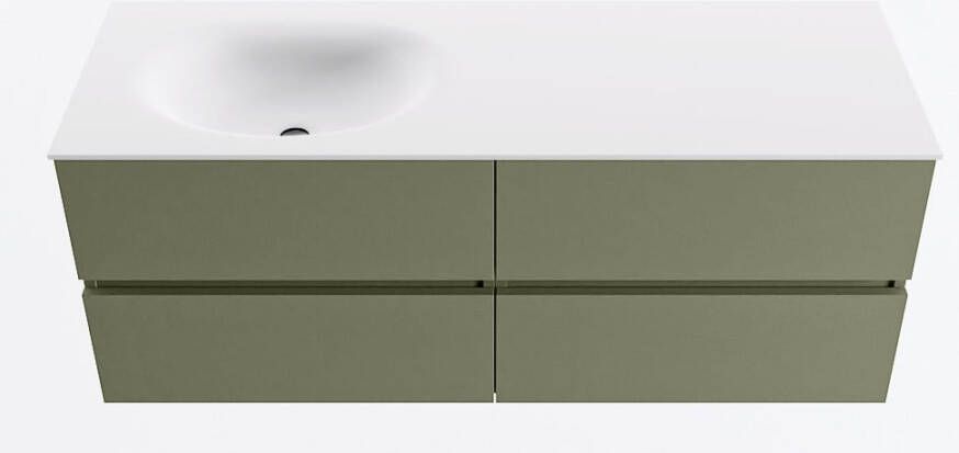 Mondiaz VICA 130cm badmeubel onderkast Army 4 lades. Wastafel MOON links zonder kraangat kleur Talc.