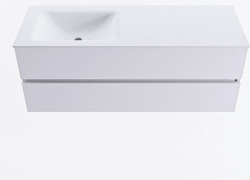 Mondiaz VICA 130cm badmeubel onderkast Cale 2 lades. Wastafel CLOUD links 1 kraangat kleur Talc.