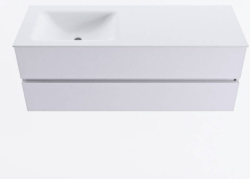 Mondiaz VICA 130cm badmeubel onderkast Cale 2 lades. Wastafel CLOUD links zonder kraangat kleur Talc.