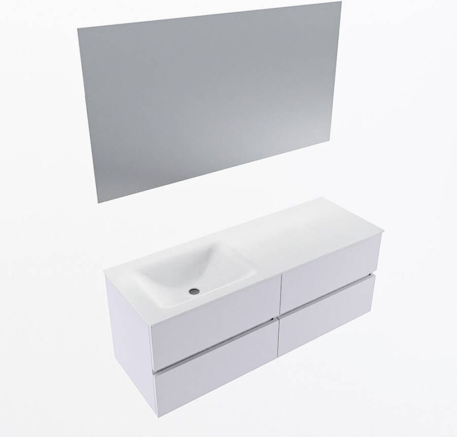 Mondiaz VICA 130cm badmeubel onderkast Cale 4 lades. Wastafel CLOUD links zonder kraangat kleur Talc.