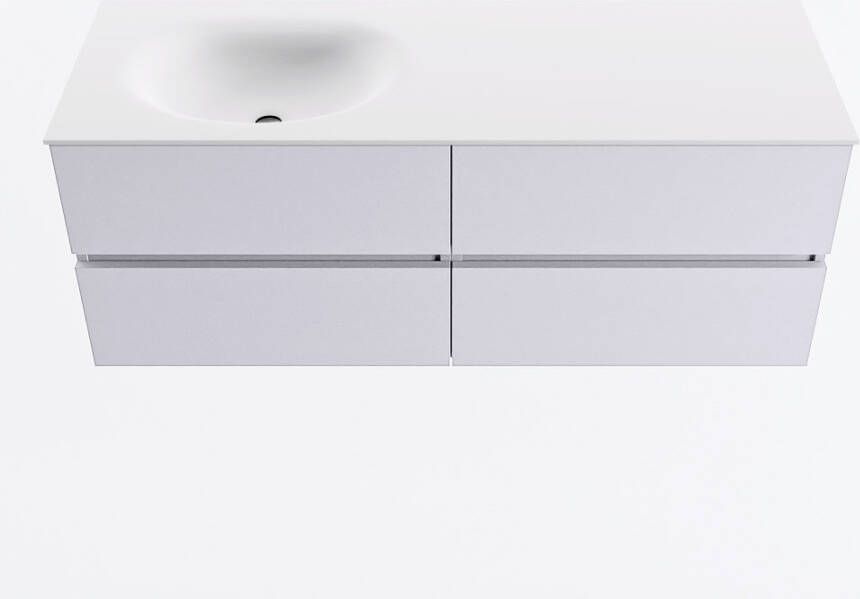 Mondiaz VICA 130cm badmeubel onderkast Cale 4 lades. Wastafel MOON links zonder kraangat kleur Talc.