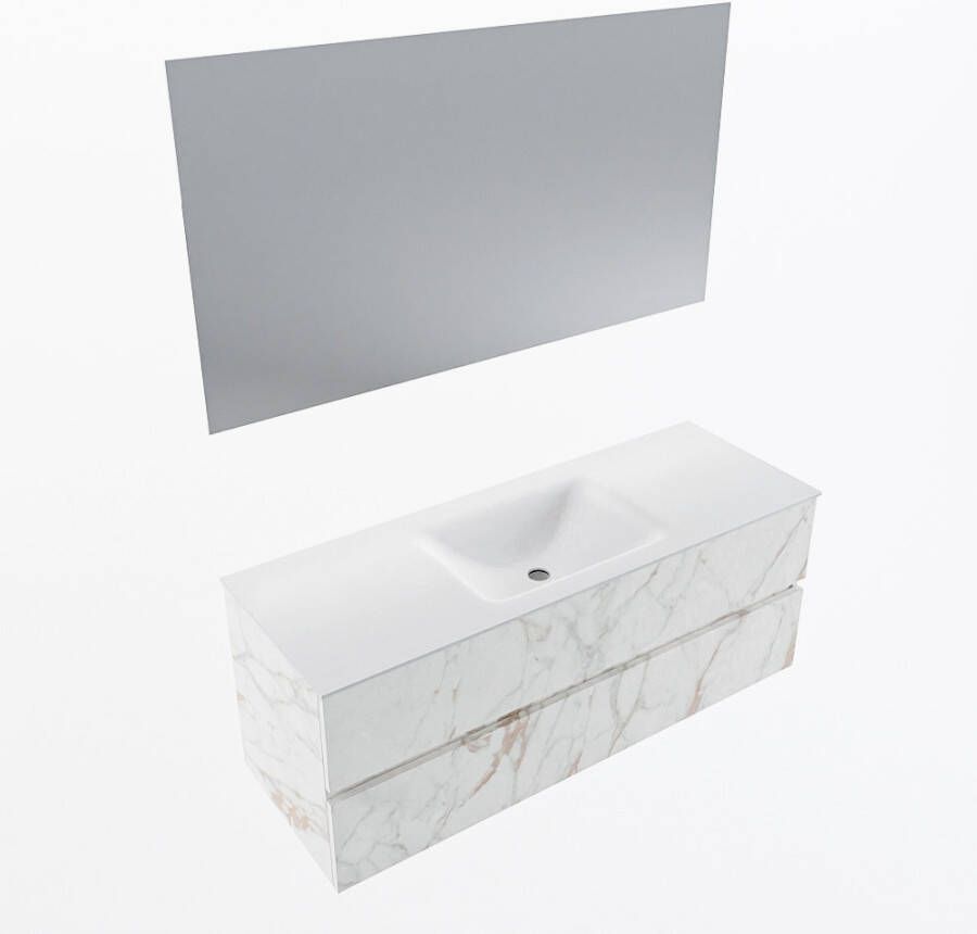 Mondiaz VICA 130cm badmeubel onderkast Carrara 2 lades. Wastafel CLOUD midden zonder kraangat kleur Talc.