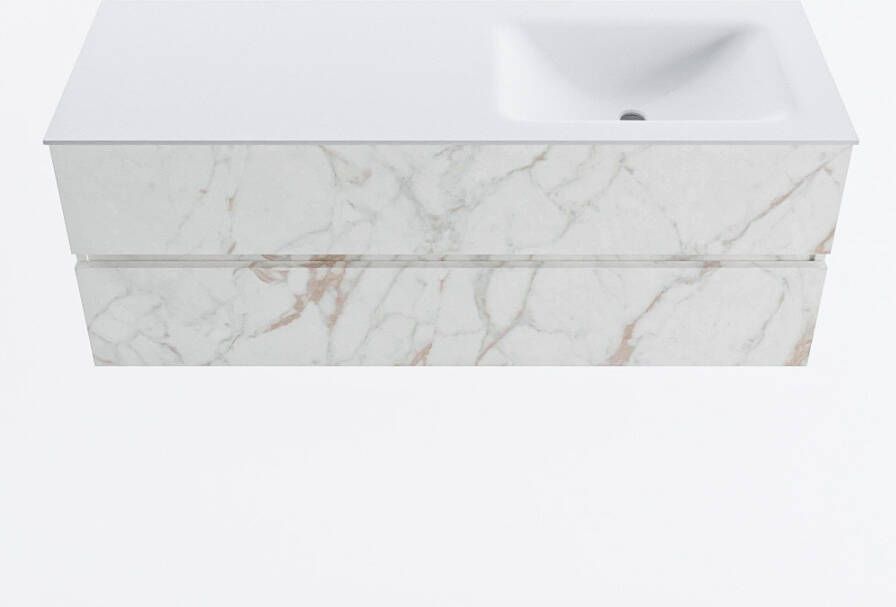 Mondiaz VICA 130cm badmeubel onderkast Carrara 2 lades. Wastafel CLOUD rechts 1 kraangat kleur Talc.
