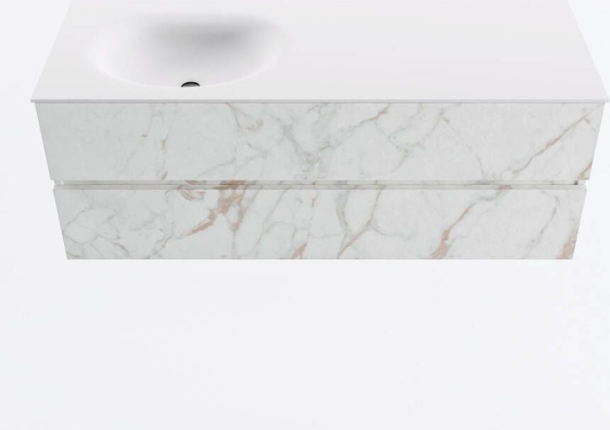 Mondiaz VICA 130cm badmeubel onderkast Carrara 2 lades. Wastafel MOON links 1 kraangat kleur Talc.