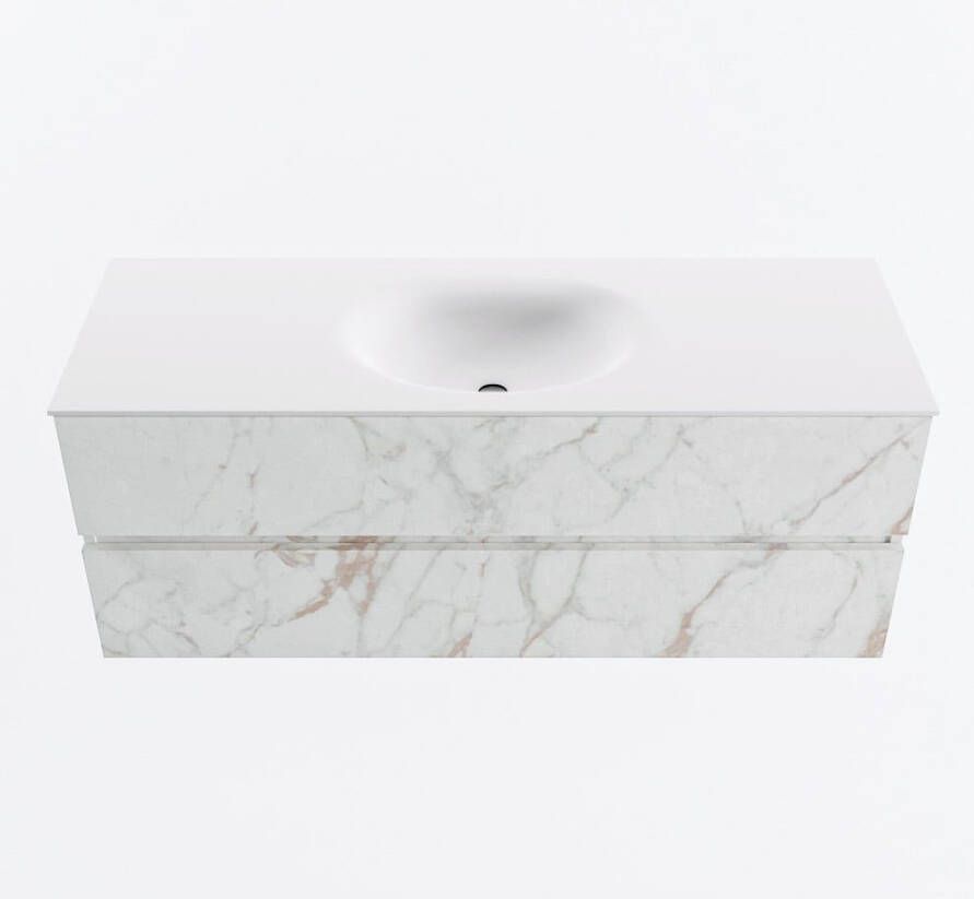 Mondiaz VICA 130cm badmeubel onderkast Carrara 2 lades. Wastafel MOON midden 1 kraangat kleur Talc.