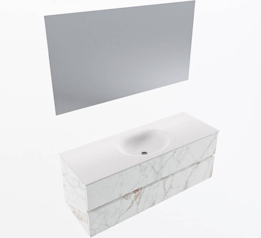Mondiaz VICA 130cm badmeubel onderkast Carrara 2 lades. Wastafel MOON midden zonder kraangat kleur Talc.