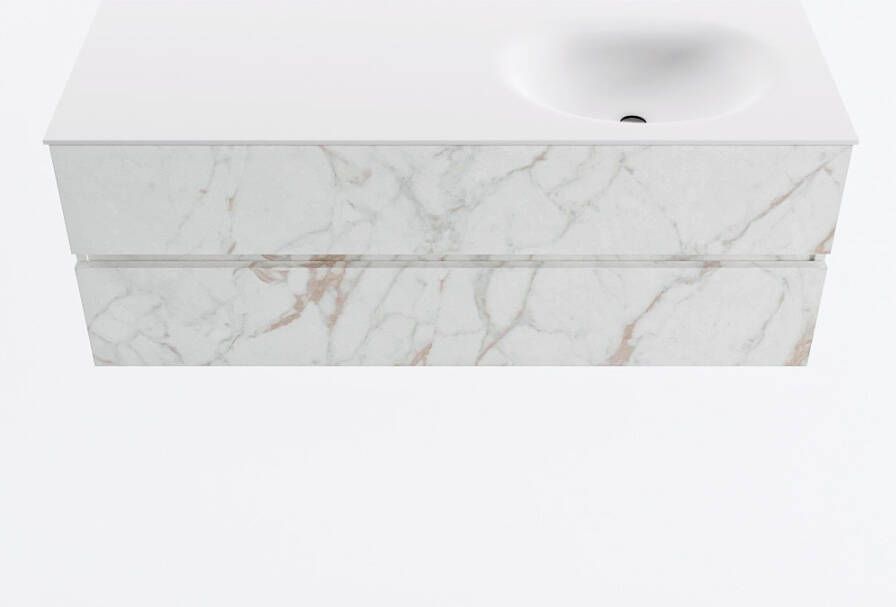 Mondiaz VICA 130cm badmeubel onderkast Carrara 2 lades. Wastafel MOON rechts 1 kraangat kleur Talc.