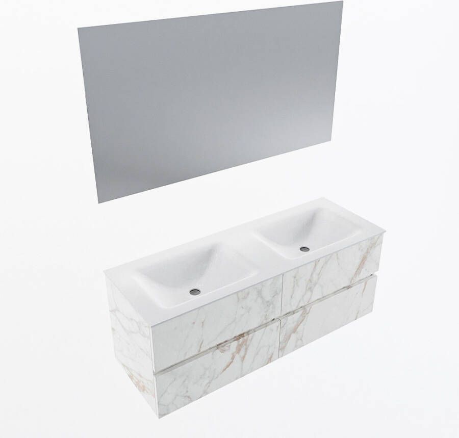 Mondiaz VICA 130cm badmeubel onderkast Carrara 4 lades. Wastafel CLOUD dubbel 2 kraangaten kleur Talc.