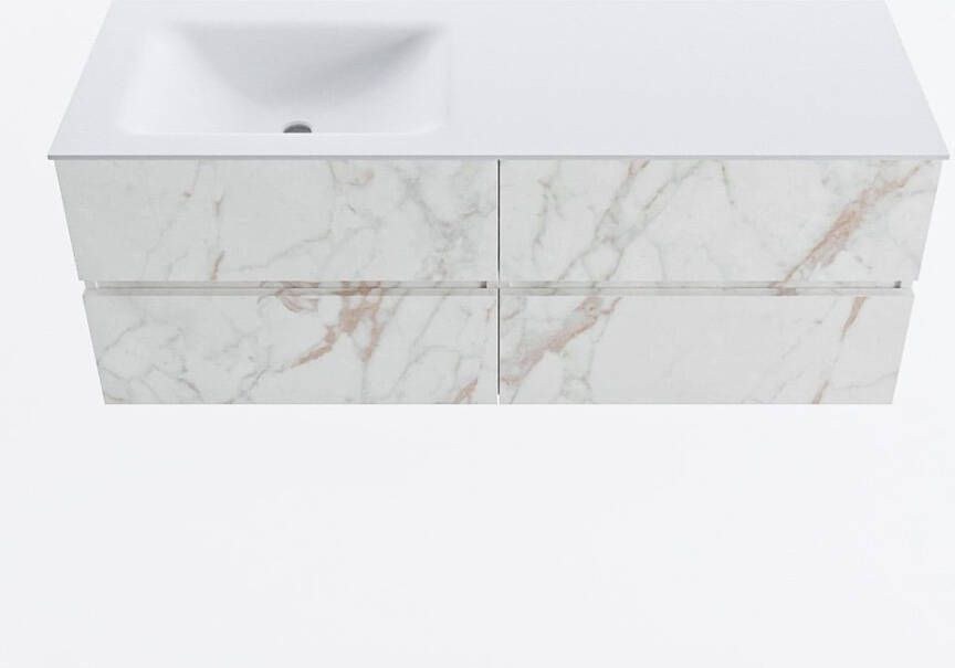 Mondiaz VICA 130cm badmeubel onderkast Carrara 4 lades. Wastafel CLOUD links 1 kraangat kleur Talc.