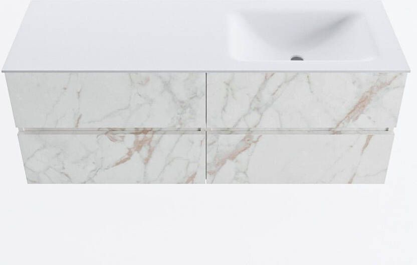 Mondiaz VICA 130cm badmeubel onderkast Carrara 4 lades. Wastafel CLOUD rechts 1 kraangat kleur Talc.