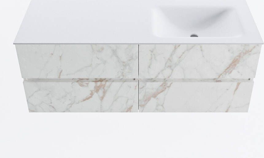 Mondiaz VICA 130cm badmeubel onderkast Carrara 4 lades. Wastafel CLOUD rechts zonder kraangat kleur Talc.