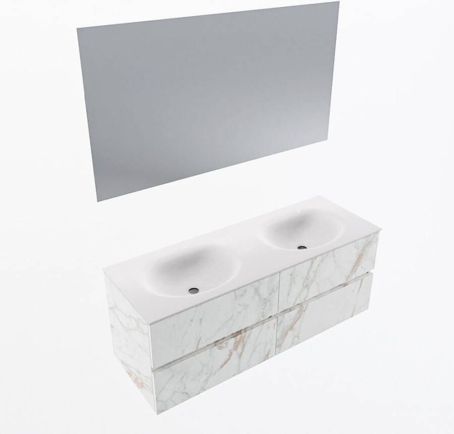 Mondiaz VICA 130cm badmeubel onderkast Carrara 4 lades. Wastafel MOON dubbel zonder kraangat kleur Talc.