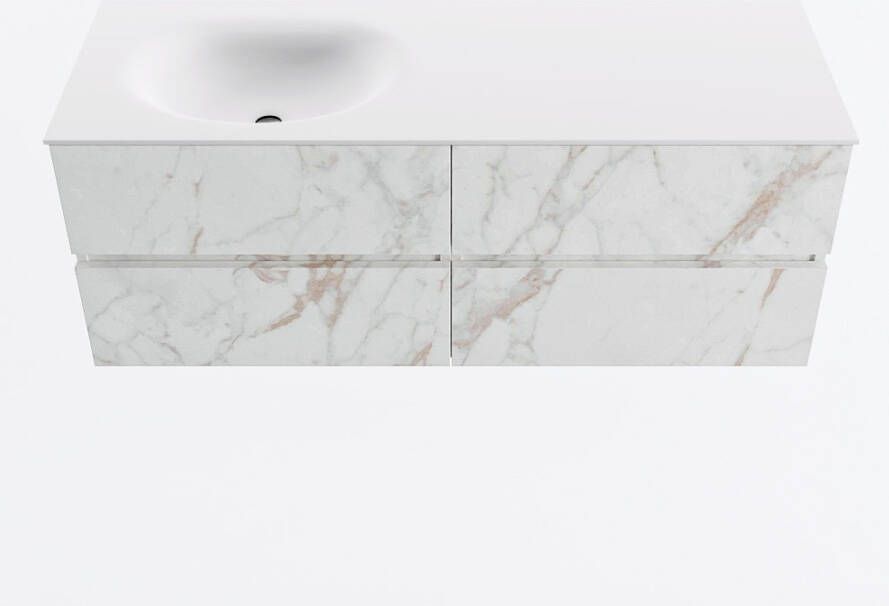 Mondiaz VICA 130cm badmeubel onderkast Carrara 4 lades. Wastafel MOON links 1 kraangat kleur Talc.