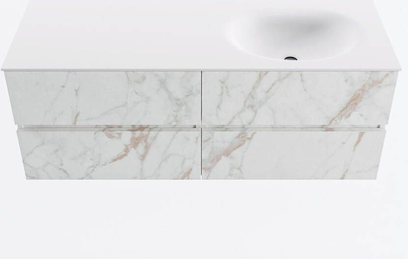 Mondiaz VICA 130cm badmeubel onderkast Carrara 4 lades. Wastafel MOON rechts 1 kraangat kleur Talc.