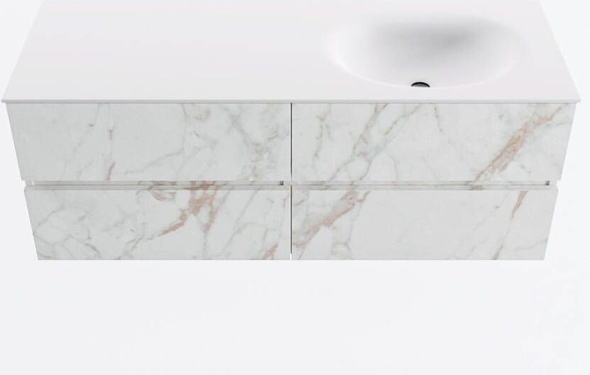 Mondiaz VICA 130cm badmeubel onderkast Carrara 4 lades. Wastafel MOON rechts zonder kraangat kleur Talc.