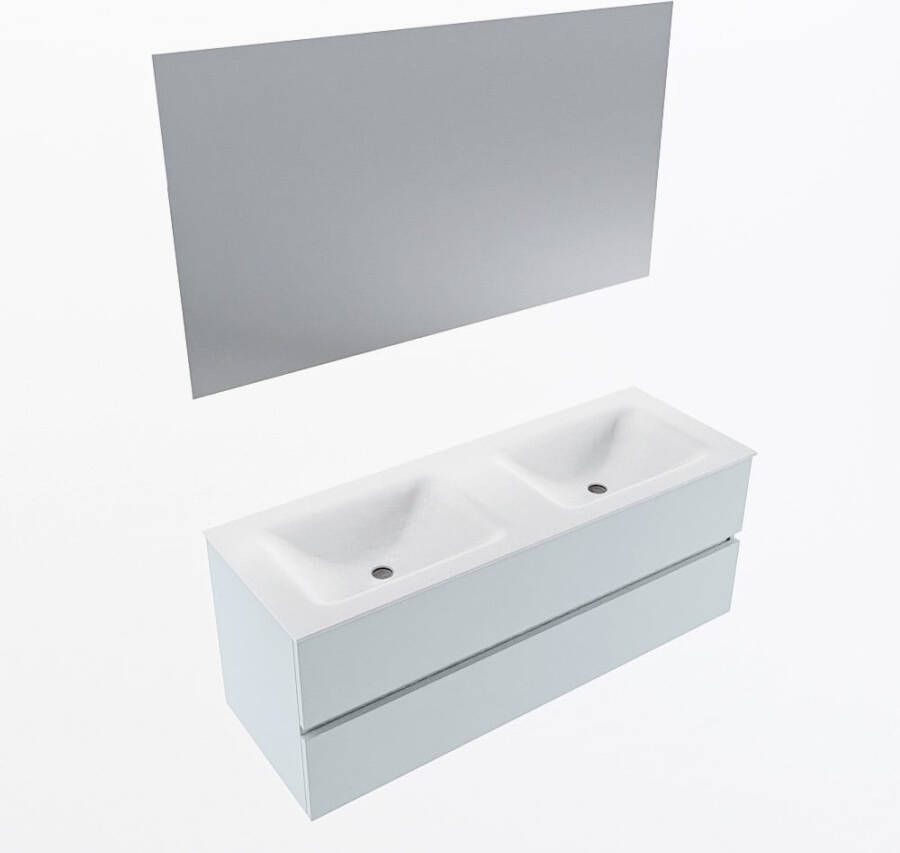 Mondiaz VICA 130cm badmeubel onderkast Clay 2 lades. Wastafel CLOUD dubbel zonder kraangat kleur Talc.