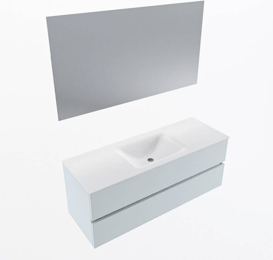 Mondiaz VICA 130cm badmeubel onderkast Clay 2 lades. Wastafel CLOUD midden zonder kraangat kleur Talc.