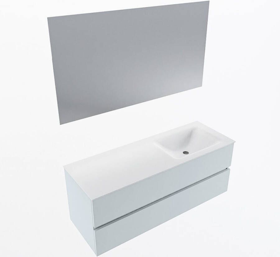 Mondiaz VICA 130cm badmeubel onderkast Clay 2 lades. Wastafel CLOUD rechts zonder kraangat kleur Talc.