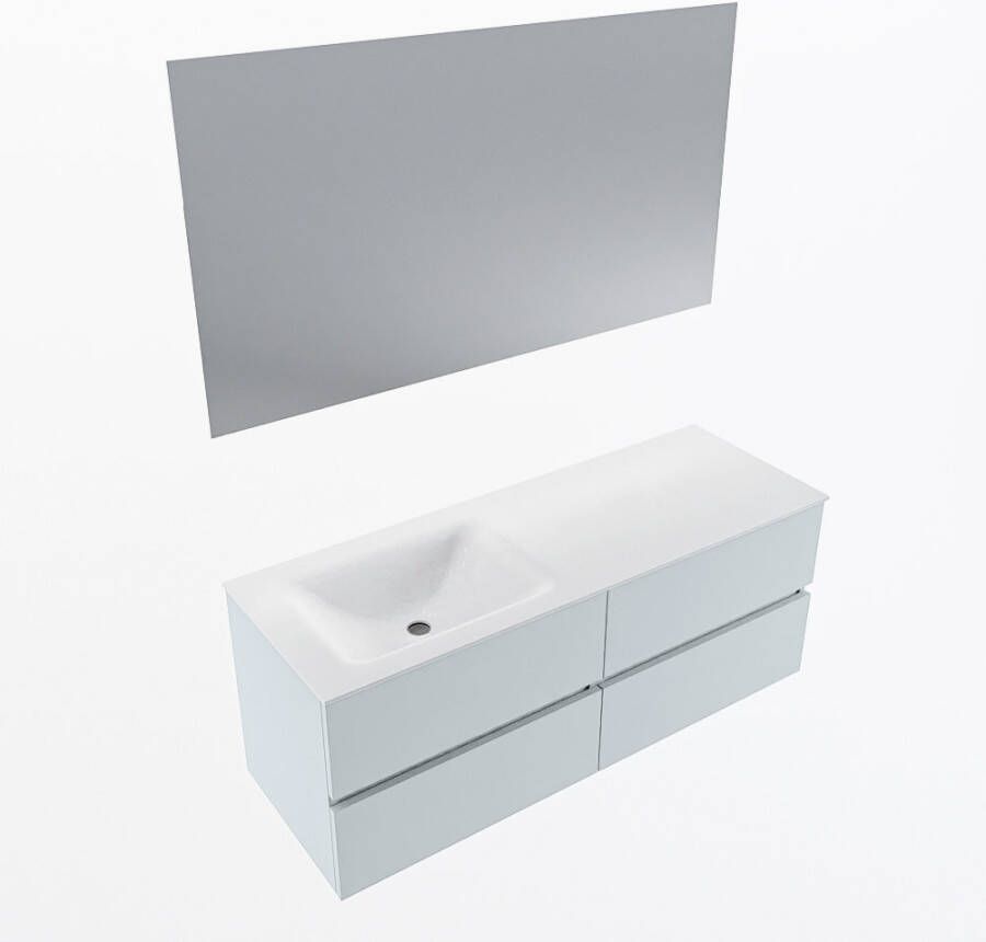 Mondiaz VICA 130cm badmeubel onderkast Clay 4 lades. Wastafel CLOUD links zonder kraangat kleur Talc.