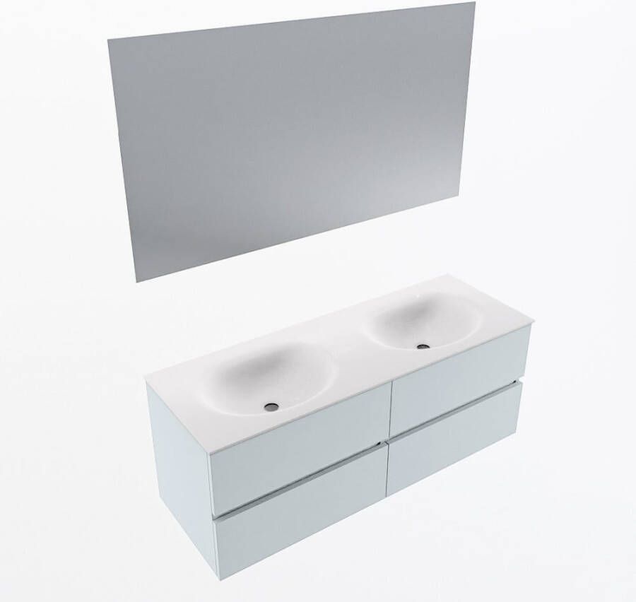 Mondiaz VICA 130cm badmeubel onderkast Clay 4 lades. Wastafel MOON dubbel zonder kraangat kleur Talc.