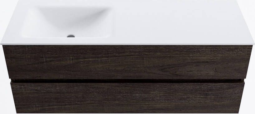 Mondiaz VICA 130cm badmeubel onderkast Dark Brown 2 lades. Wastafel CLOUD links 1 kraangat kleur Talc.