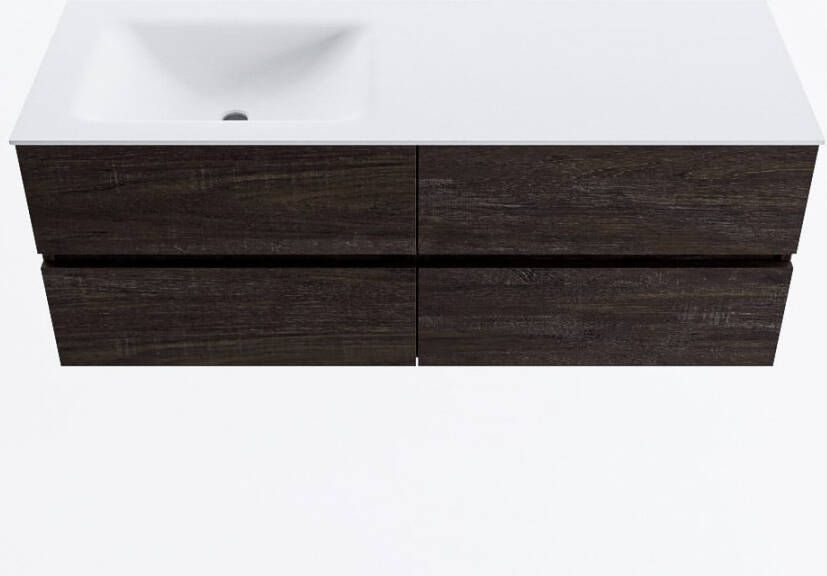 Mondiaz VICA 130cm badmeubel onderkast Dark Brown 4 lades. Wastafel CLOUD links 1 kraangat kleur Talc.