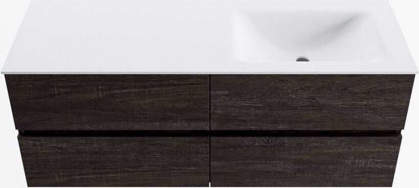 Mondiaz VICA 130cm badmeubel onderkast Dark Brown 4 lades. Wastafel CLOUD rechts zonder kraangat kleur Talc.