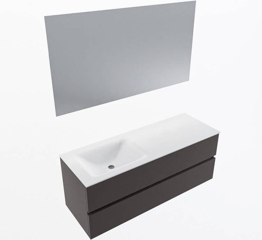 Mondiaz VICA 130cm badmeubel onderkast Dark Grey 2 lades. Wastafel CLOUD links 1 kraangat kleur Talc.
