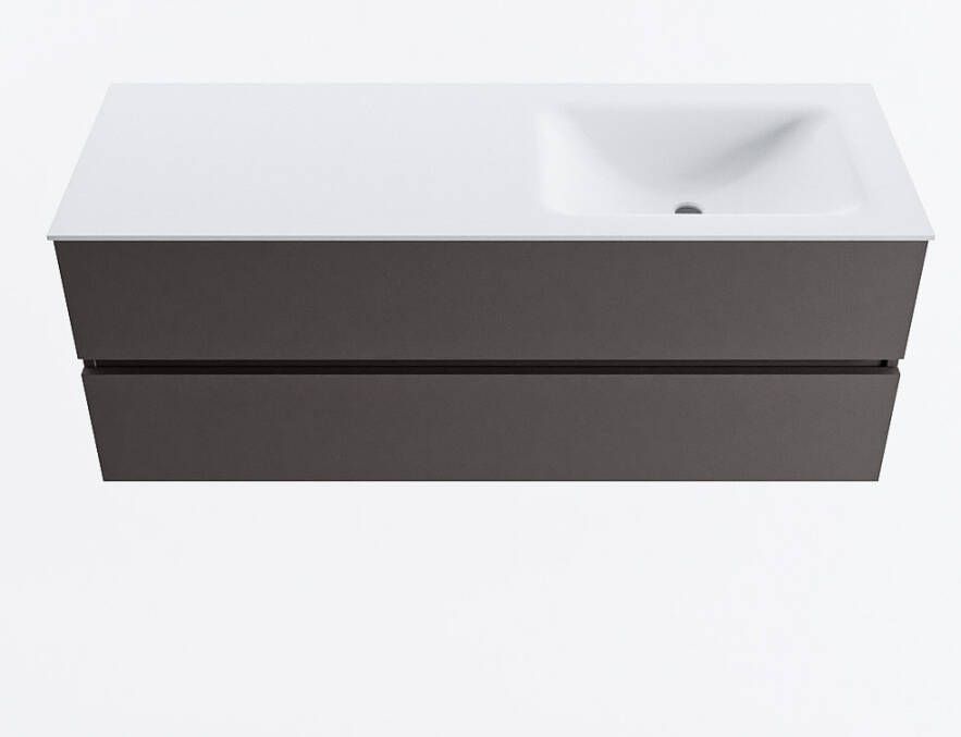 Mondiaz VICA 130cm badmeubel onderkast Dark Grey 2 lades. Wastafel CLOUD rechts zonder kraangat kleur Talc.