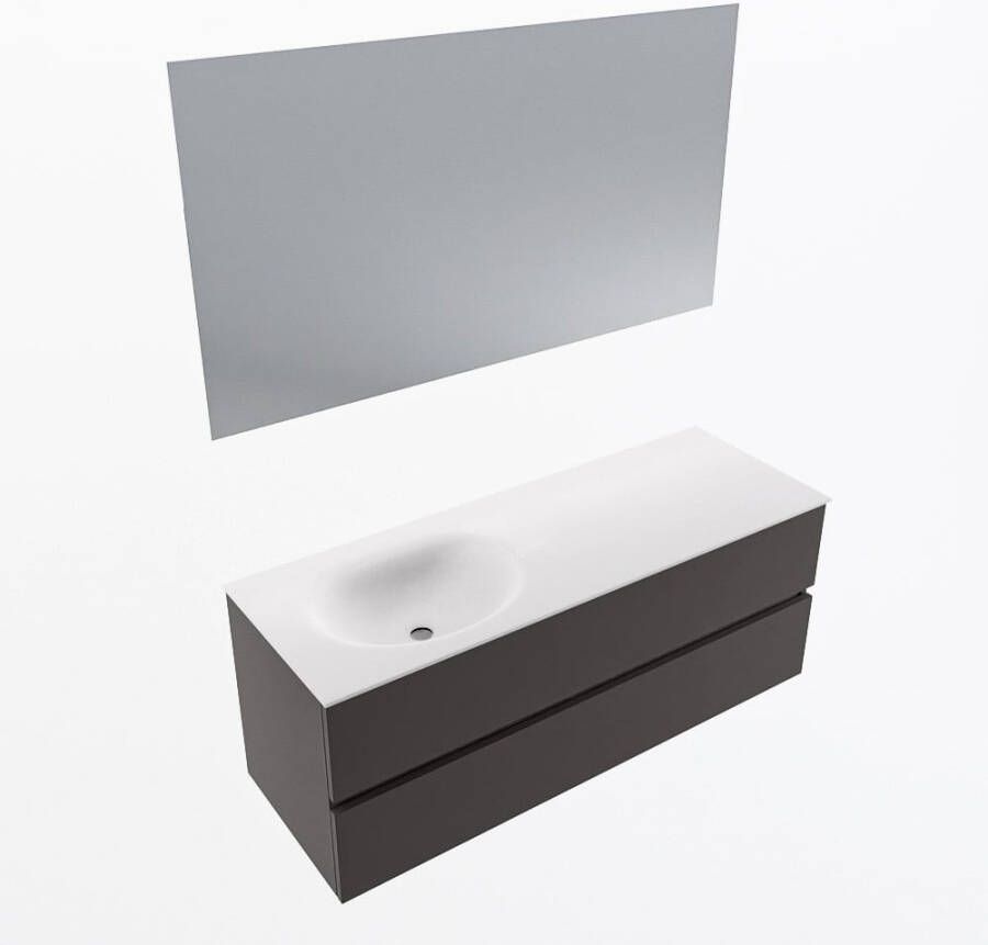 Mondiaz VICA 130cm badmeubel onderkast Dark Grey 2 lades. Wastafel MOON links zonder kraangat kleur Talc.