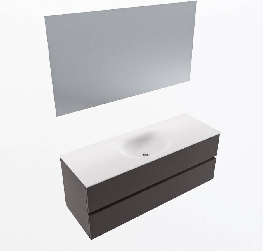 Mondiaz VICA 130cm badmeubel onderkast Dark Grey 2 lades. Wastafel MOON midden zonder kraangat kleur Talc.