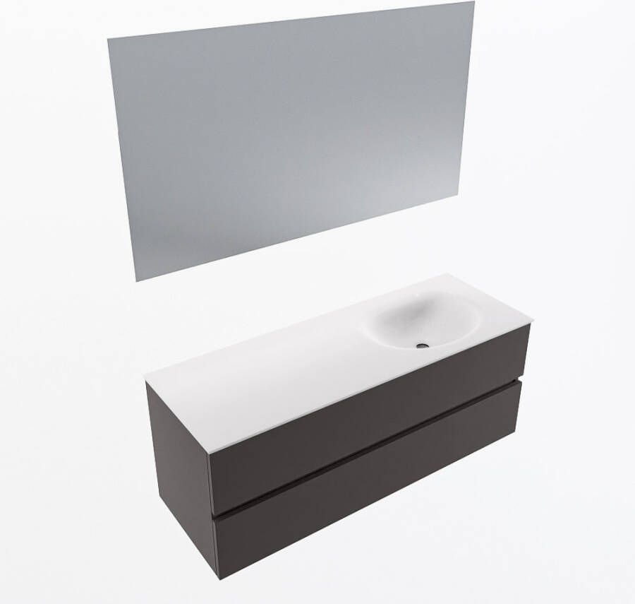 Mondiaz VICA 130cm badmeubel onderkast Dark Grey 2 lades. Wastafel MOON rechts 1 kraangat kleur Talc.
