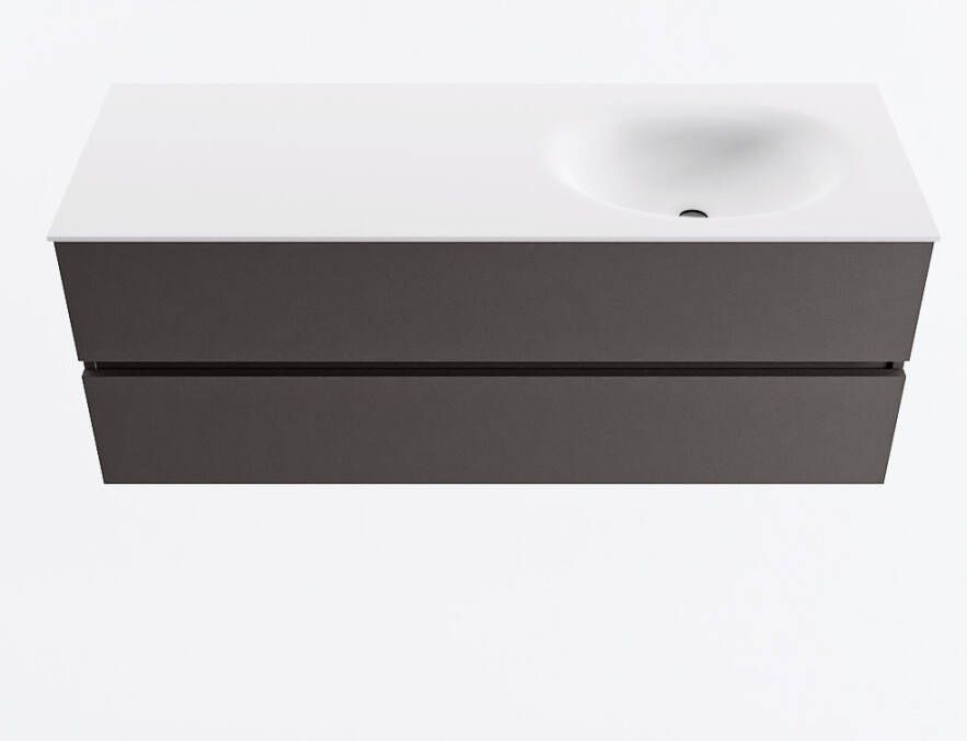 Mondiaz VICA 130cm badmeubel onderkast Dark Grey 2 lades. Wastafel MOON rechts zonder kraangat kleur Talc.