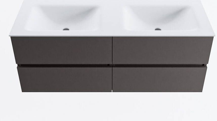 Mondiaz VICA 130cm badmeubel onderkast Dark Grey 4 lades. Wastafel CLOUD dubbel 2 kraangaten kleur Talc.