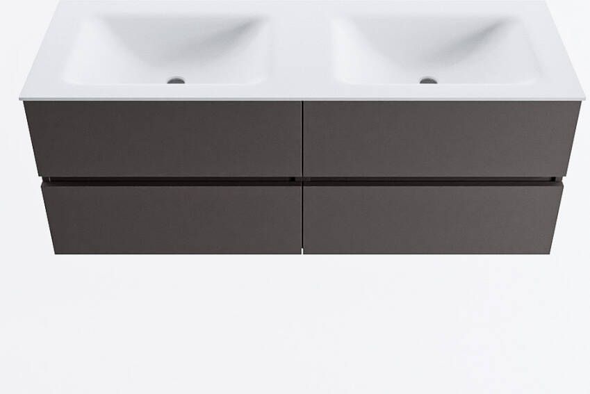 Mondiaz VICA 130cm badmeubel onderkast Dark Grey 4 lades. Wastafel CLOUD dubbel zonder kraangat kleur Talc.
