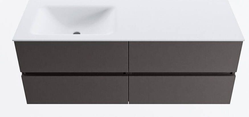 Mondiaz VICA 130cm badmeubel onderkast Dark Grey 4 lades. Wastafel CLOUD links zonder kraangat kleur Talc.